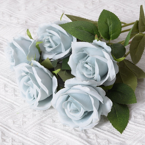 Rosas Azules Con Hojas Artificiales Para Decoración Del Hoga