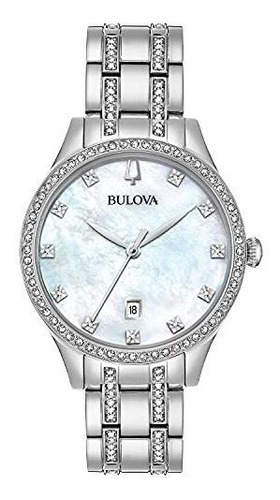 Bulova 96m144 Blanca Mop Dial De Plata Del Tono Del Reloj Pa