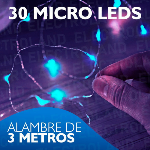 Imagen 8 de 10 de Pack X 10 Guirnalda Luces Alambre 30 Led 3 Metros Luz Azul