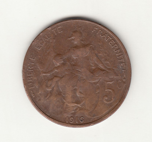 Moneda Francia 5 Centimes 1916 Primera Guerra Mundial (c85)
