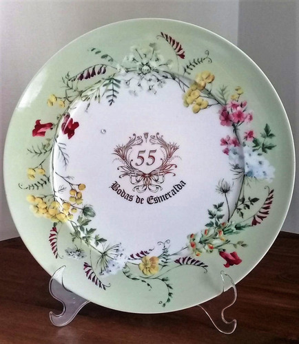 Prato Decorativo Bodas De Esmeralda, 55 Anos 28cm