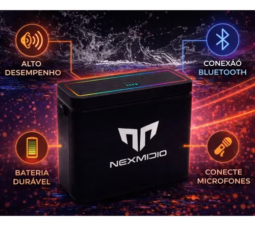 Caixa Som Nexmidio Premium Bluetooth Karaoke 2 Microfones | Frete