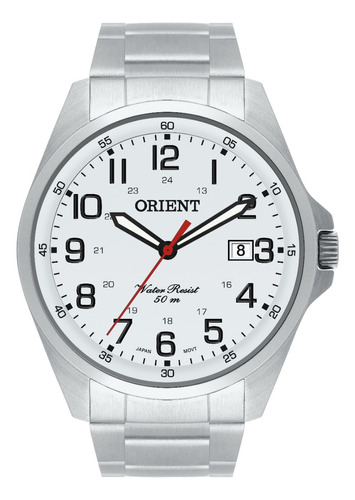 Relógio Masculino Branco Prata Orient Mbss1171 S2sx Militar 