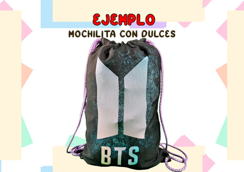 50 Bolsas Mochilita Dulcero Bts Kpop Army Recuerdo Regalo Negro Mochilitas Bts Logo Modelo 1