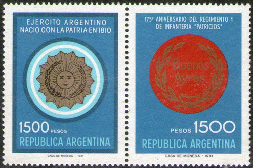Argentina Serie X 2 Sellos Mint 175° Aniversario Del Regimiento N° 1 De Infantería Patricios = Son Se-tenant 1981 