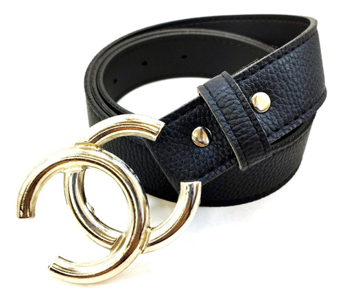 Cinturon Mujer Eco Cuero Capreado Negro Hebilla Cc 28 Mm
