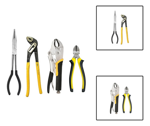 Kit 4 Alicates Pressão Bico Longo Papagaio Corte Diagonal