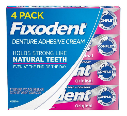 Fixodent - Crema Adhesiva Para Dentaduras Originales (4 Unid