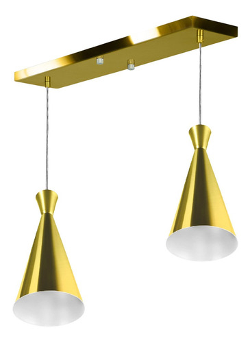 Lustre Pendente Funil Duplo Base Retangular Dourado