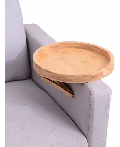 Bandeja De Bambu Circular Para Sofa Con Clips