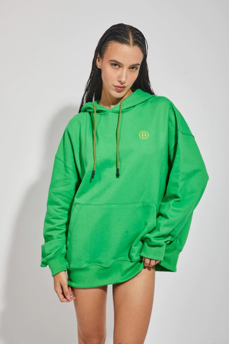 Buzo Oversieze Hoodie Canguro Verde Con Capucha Unisex Bomba