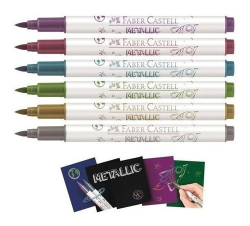 Marcador Metalizado Punta Pincel X 6 Unds Faber Castell