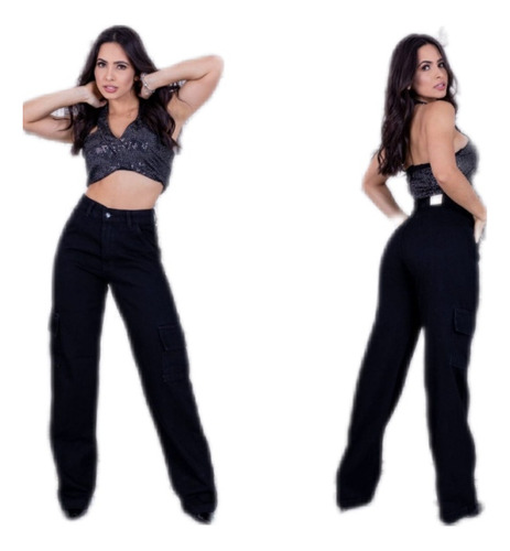 Cargo Pantalón Negro Wide Leg