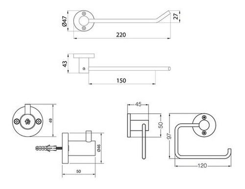 Imagen 2 de 9 de Kit 3 Piezas Accesorios Baño Fv Arizona Set 0179.03/b1 Metal