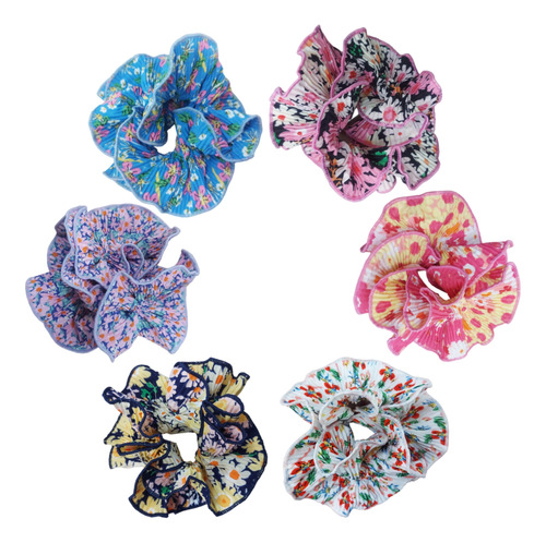 Scrunchie Xl Doble Plisado Jardin Floral Unidad