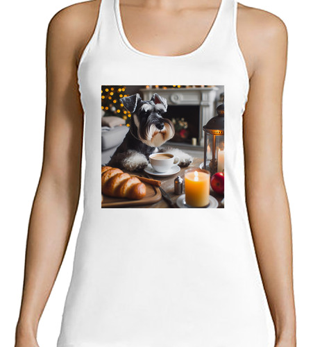 Musculosa Mujer Schnauzer Mesa Desayuno Pan Cafe Casa