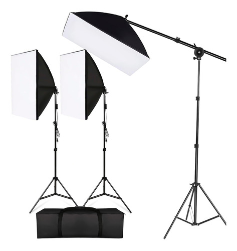 Kit Iluminação Estudio 3 Softbox + Girafa + 2 Bocal Simples 