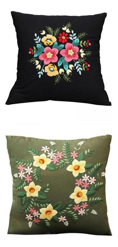 2 Fundas De Almohada Bordadas Con Estampado Floral Para Cose