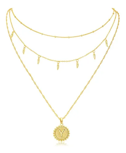 comprar Collares De Moda De Oro En Capas Para Mujer, Collar Con Inic