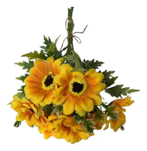 Buque Girassol Artificial C 7 Flores De 7cm Arranjo Enfeites