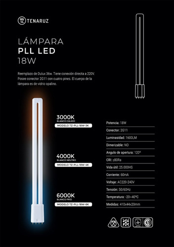 Lámpara Pll Led 18w 220v Blanco Cálido - Reemplazo Dulux 36w