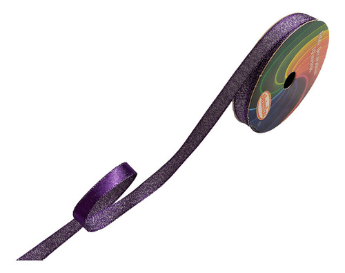 Fita De Cetim Lurex 10mm Sinimbu Nº2 Com 10 Metros Cor Roxo Brilho Prata