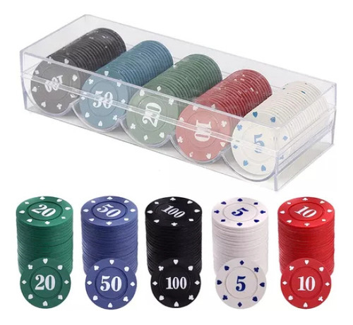 100 Fichas De Póquer De Plástico. 5 Colores