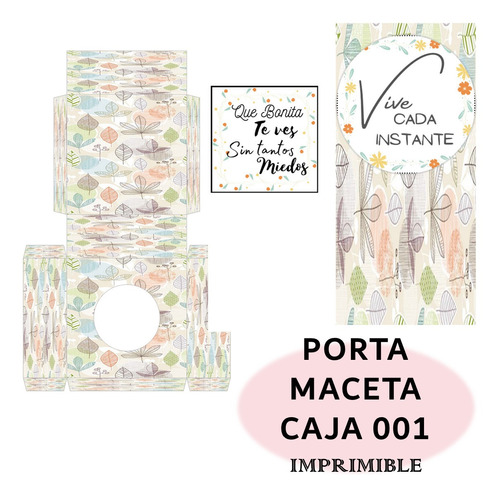 Imagen 1 de 3 de Kit Imprimible Caja Porta Maceta Frase Positiva + Tarjetatag