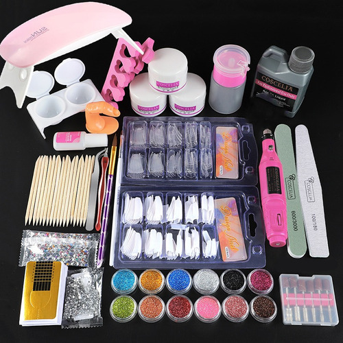 A Nail Art Kit Completo Manicura Conjuntos Con Led Lámpara .