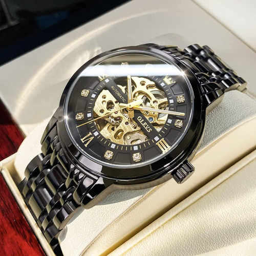 ~? Olevs Reloj Automático Para Hombres Skeleton Diamond Luxu