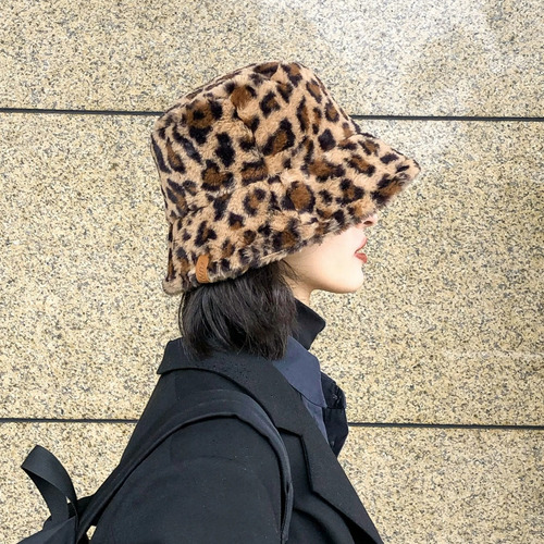 Sombrero De Pescador De Felpa Con Estampado De Leopardo Para