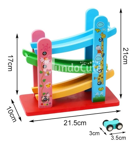 Imagen 3 de 5 de Pista Carros Madera Montessori Juego Niños Didáctico Juguete