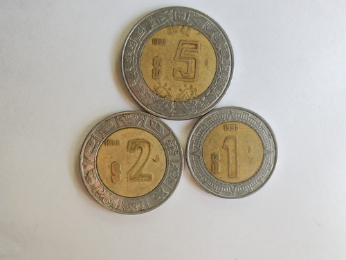 Lote De Monedas 1, 2 Y 5 Pesos Años 1999 (3 Pzas)