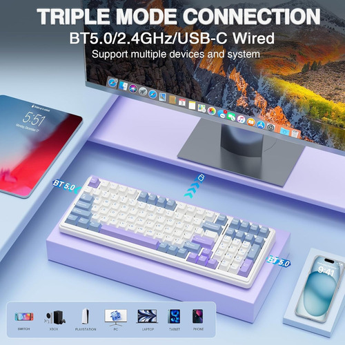 Teclado Mecánico Inalámbrico Aula F99 Bluetooth 5.0/2.4ghz