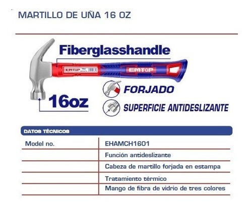 Imagen 2 de 4 de Martillo De Uña 16 Oz/450 Grs