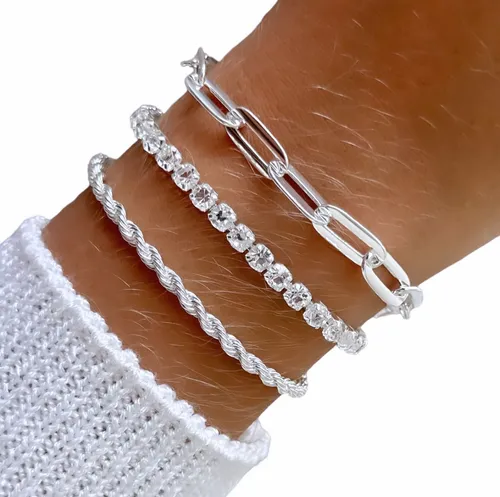 Kit Pulseiras Feminina Cordão Baiano Riviera Corrente Prata