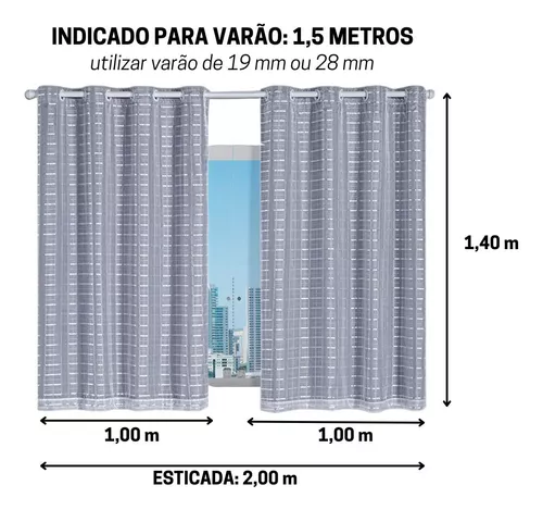 Cortina Blackout Pvc Tecido Voil Xadrez 2.0x1,4m Sala Quarto