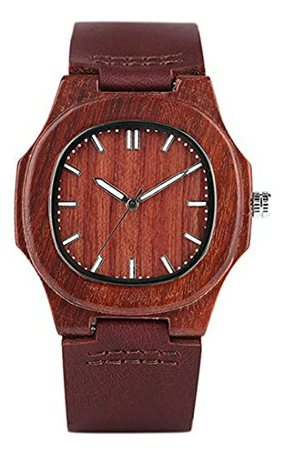 Reloj De Madera Redondo Unisex Con Correa De Cuero