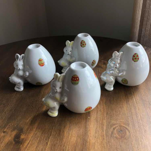 Kit 4 Coelhos Porta-vela De Porcelana Páscoa