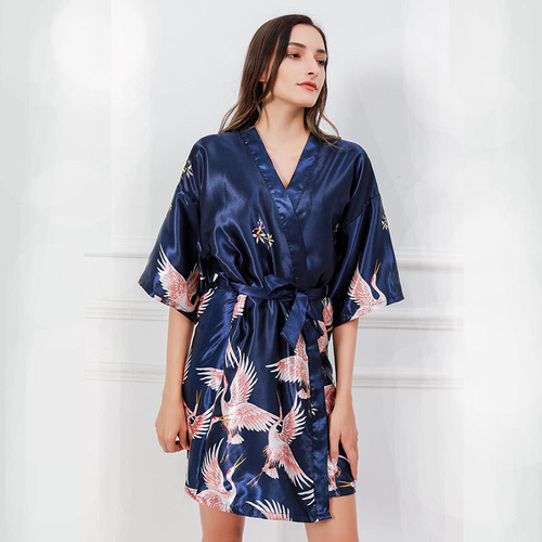Bata Tipo Kimono Para Mujer, Bata Con Estampado Crane Blosso