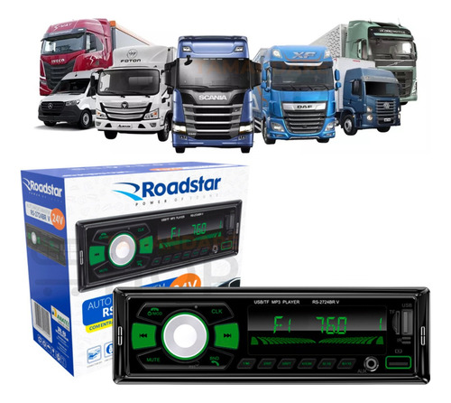 Auto Rádio Roadstar 24volts Caminhão Usb Sd Am Fm Bluetoot