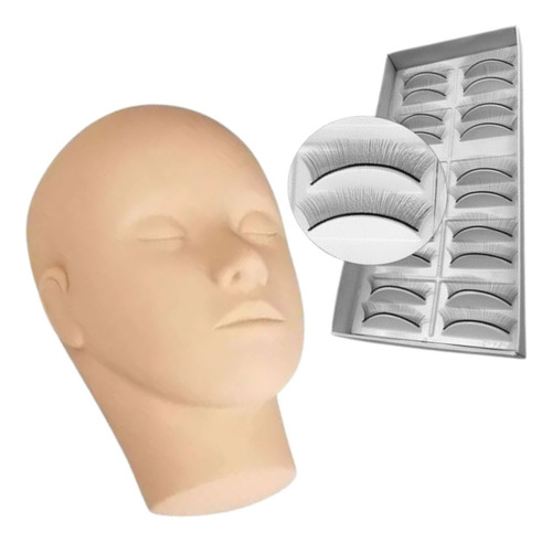 Kit Cabeça De Silicone P/ Colocar Cílio + 10 Pares De Cíl