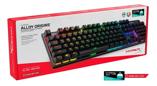 Teclado gamer HyperX Alloy Origins QWERTY Red inglés US color negro con luz RGB