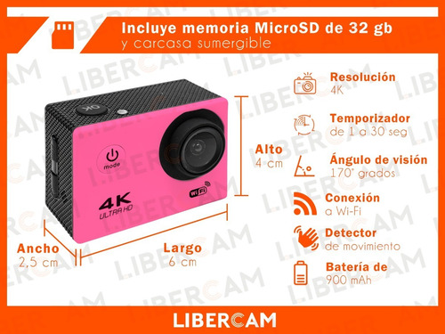 Imagen 4 de 10 de Camara Deportiva 4k Buceo Wifi Filmadora Accesorios Casco