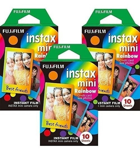 Fujifilm Instax Mini Instant Rainbow, 3 Pack De 10 Hojas