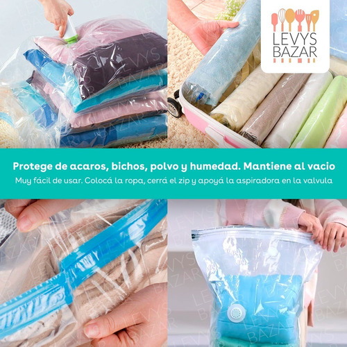 Imagen 3 de 10 de Pack X4 Bolsas Guardar Ropa Al Vacio Ahorra Espacio 80x60cm