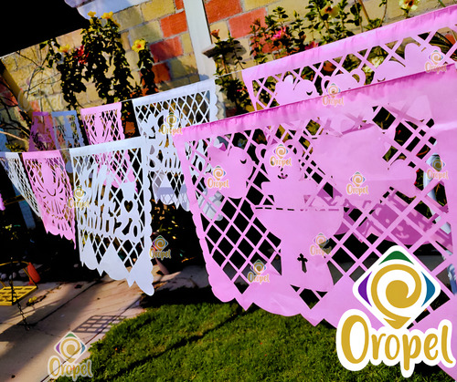 Decoración Papel China Picado Bautizo Niña Oropel 10piez D5m