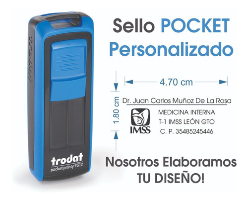 Sello Personalizado Portátil Autoentintable 4.7 X 1.8 Cm Color del exterior Azul/Negro