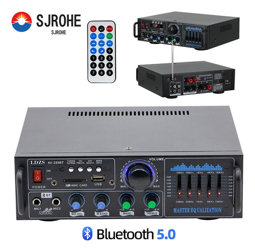 Sjrohe Ecualizador De Audio Profesional Y Amplificador Bluetooth Integrado Para Casa/automóvil Sonido 5.1 Amplificador Estereo Audio Calidad Premium Subwoofer En Casa Control De Graves Y Agudos Negro