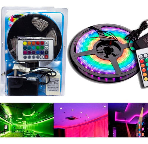 Imagen 1 de 4 de Tira Luces Led Rgb Con Transformador Exterior Autoadhesivas